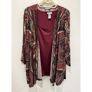 Catherines Women 3X/4X Cardigan And Blouse Set Paisley Open Knit Stretch Travel‎
